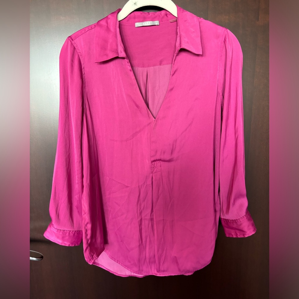 Tart silk like v neck long sleeve shirt